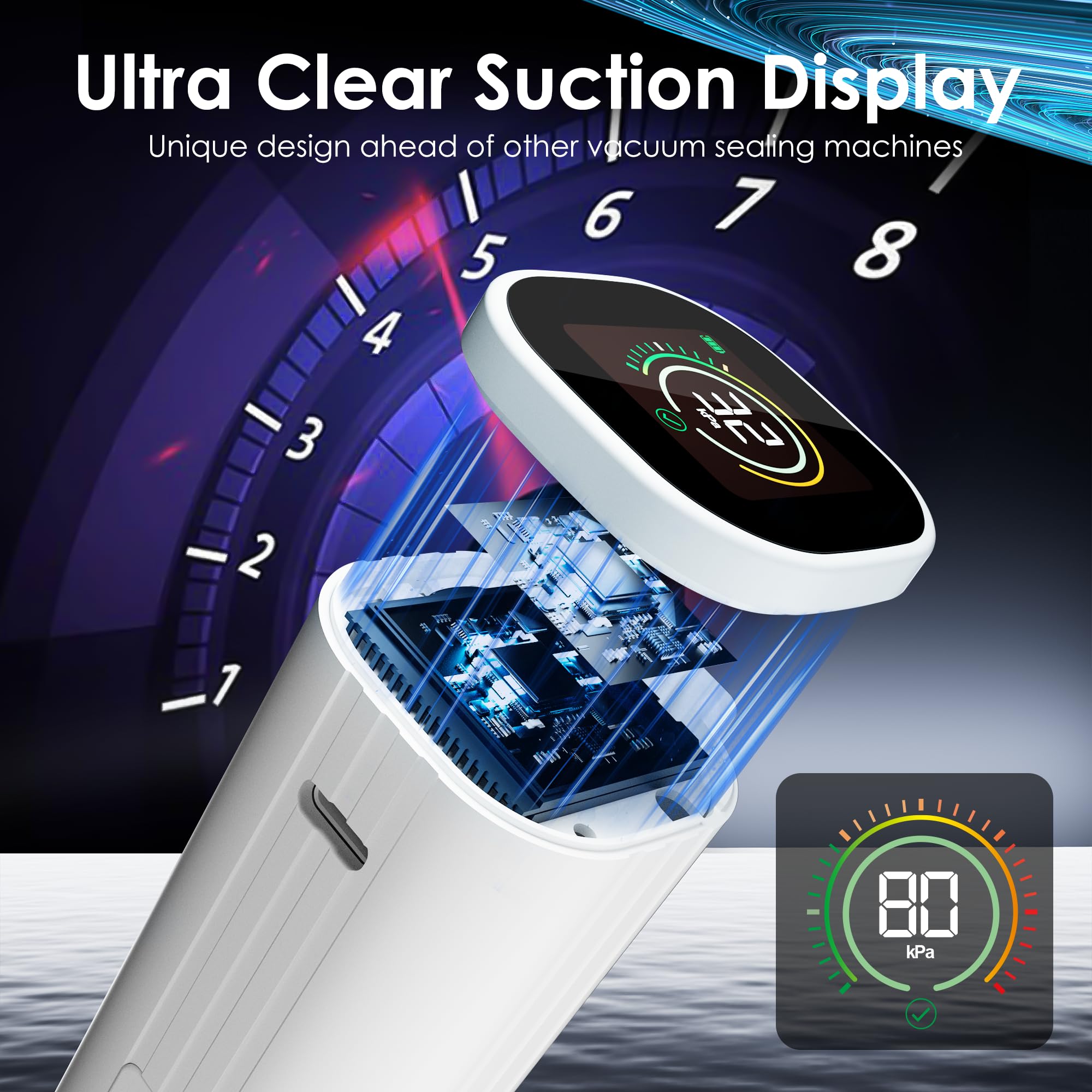 Natupo sealer delivers strong suction at 60 to 80 kPa for air free seals.