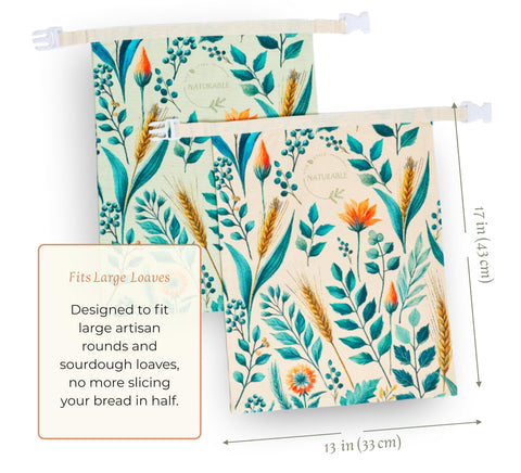 NATURABLE beeswax bread bag 13x17 loaf inside promotes moisture balance while reducing waste