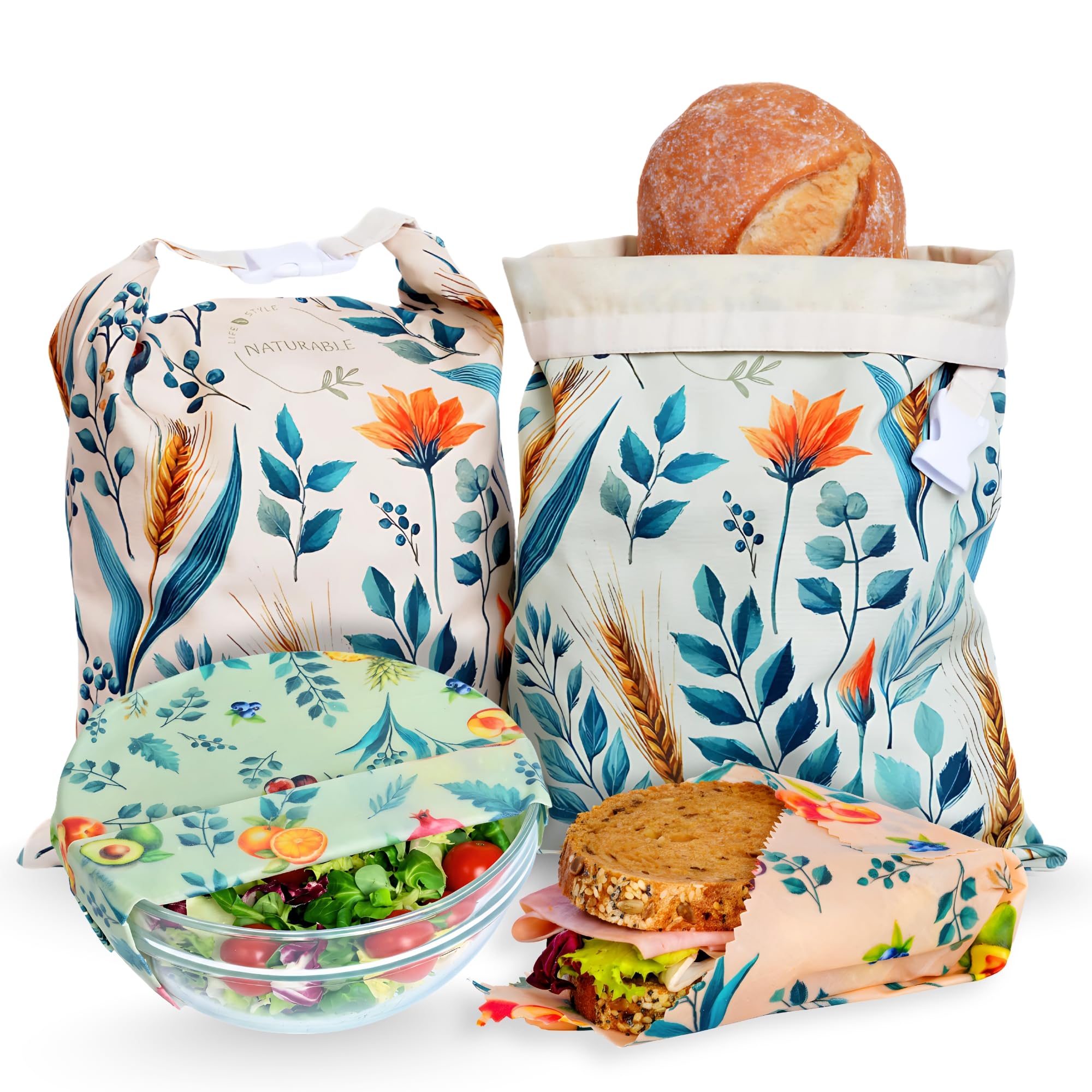 NATURABLE beeswax bread bag 13x17 open keeps bread breathable and fresh