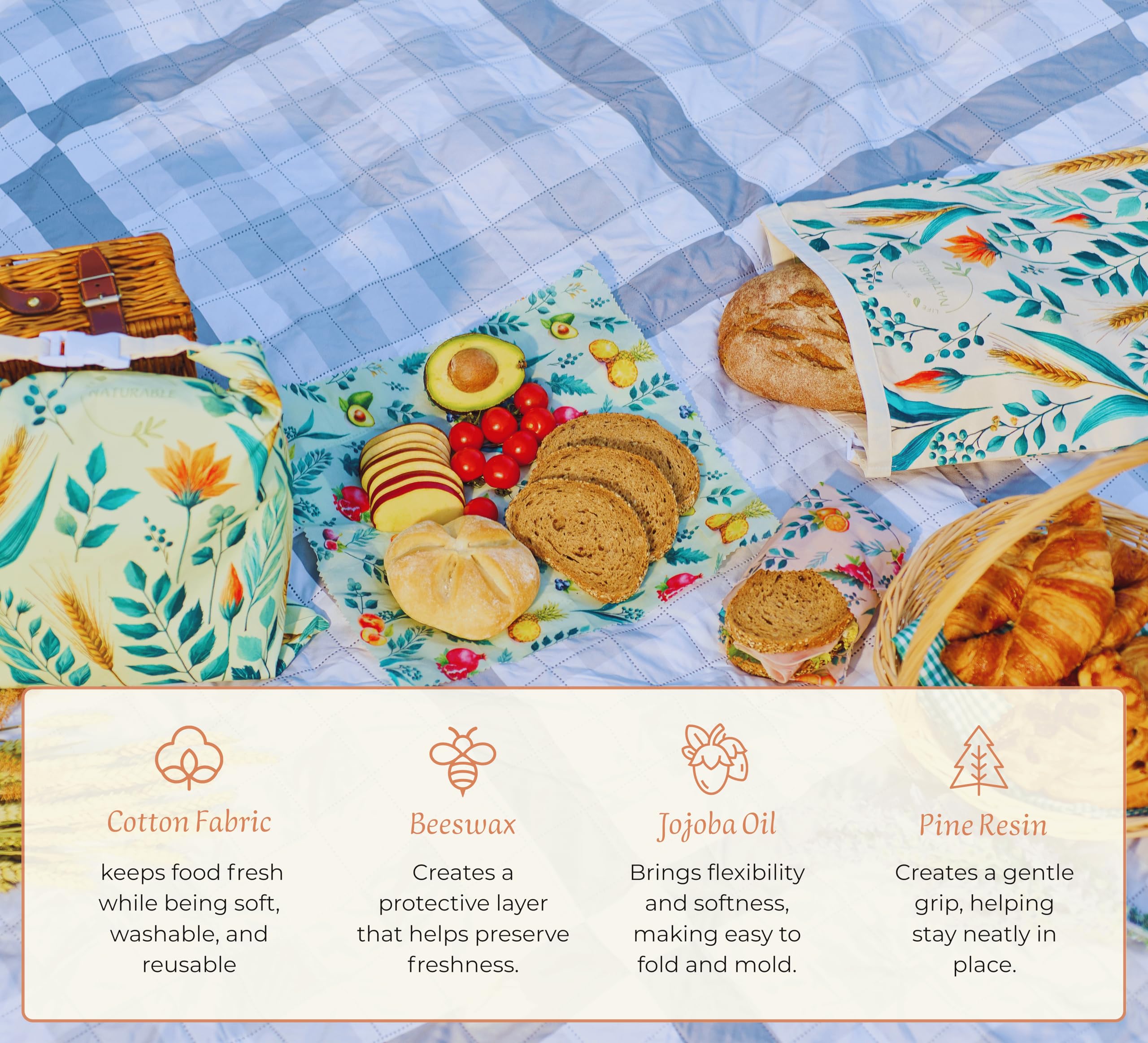 NATURABLE beeswax wrap 10x11 bowl cover preserves bowls without plastic