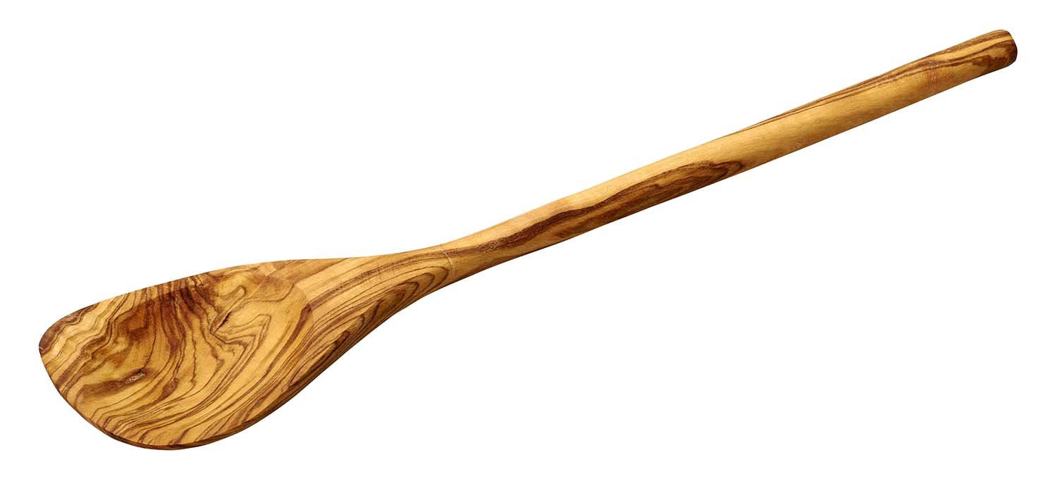 Naturally Med olive wood corner spoon 12-inch, ideal for cooking.