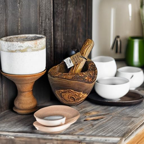 Naturally Med handcrafted olive wood pestle and mortar, durable and hardwearing