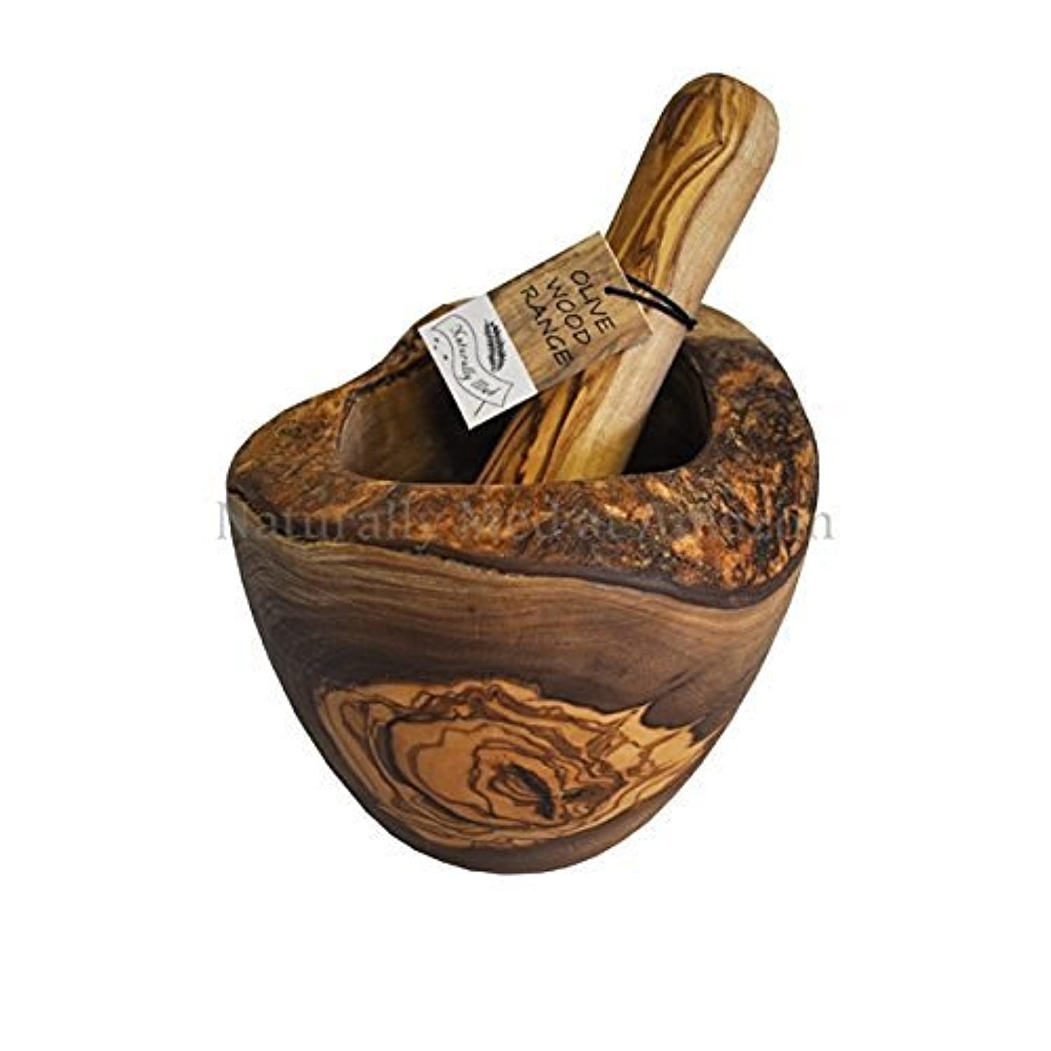 Naturally Med olive wood mortar and pestle with rustic grain for spices