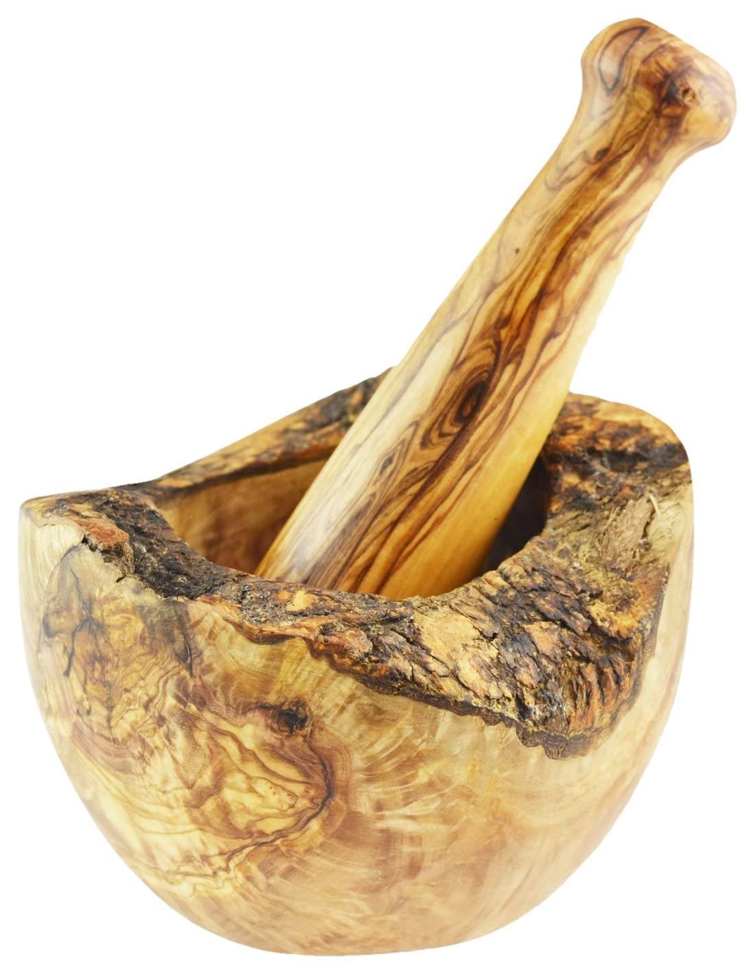 Naturally Med Tunisian olive wood mortar in rustic style for herbs