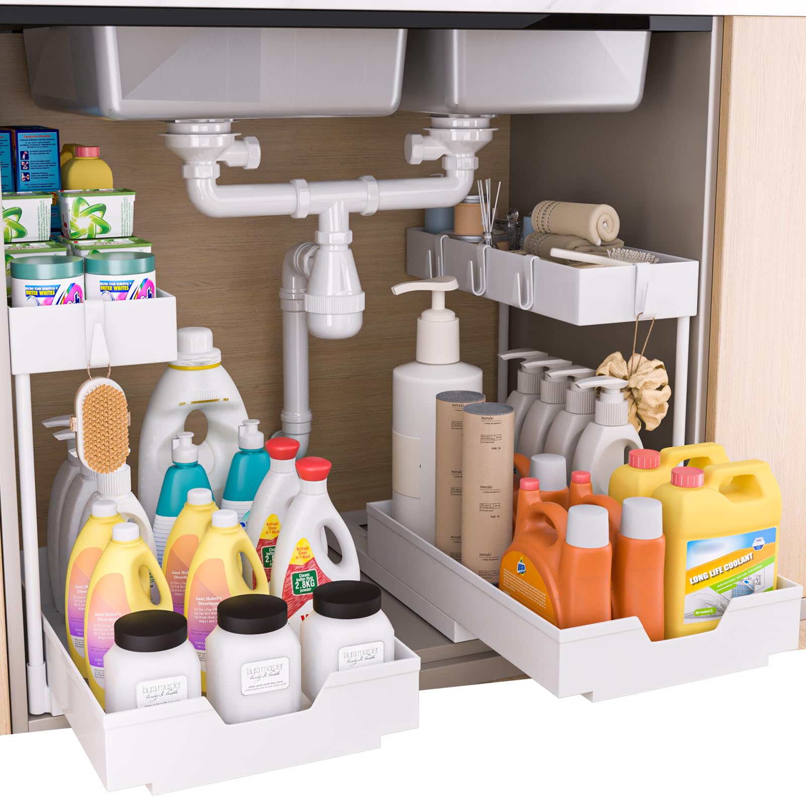 Nature's Source 2-Tier Under Sink Organizer with sliding drawer maximizes space
