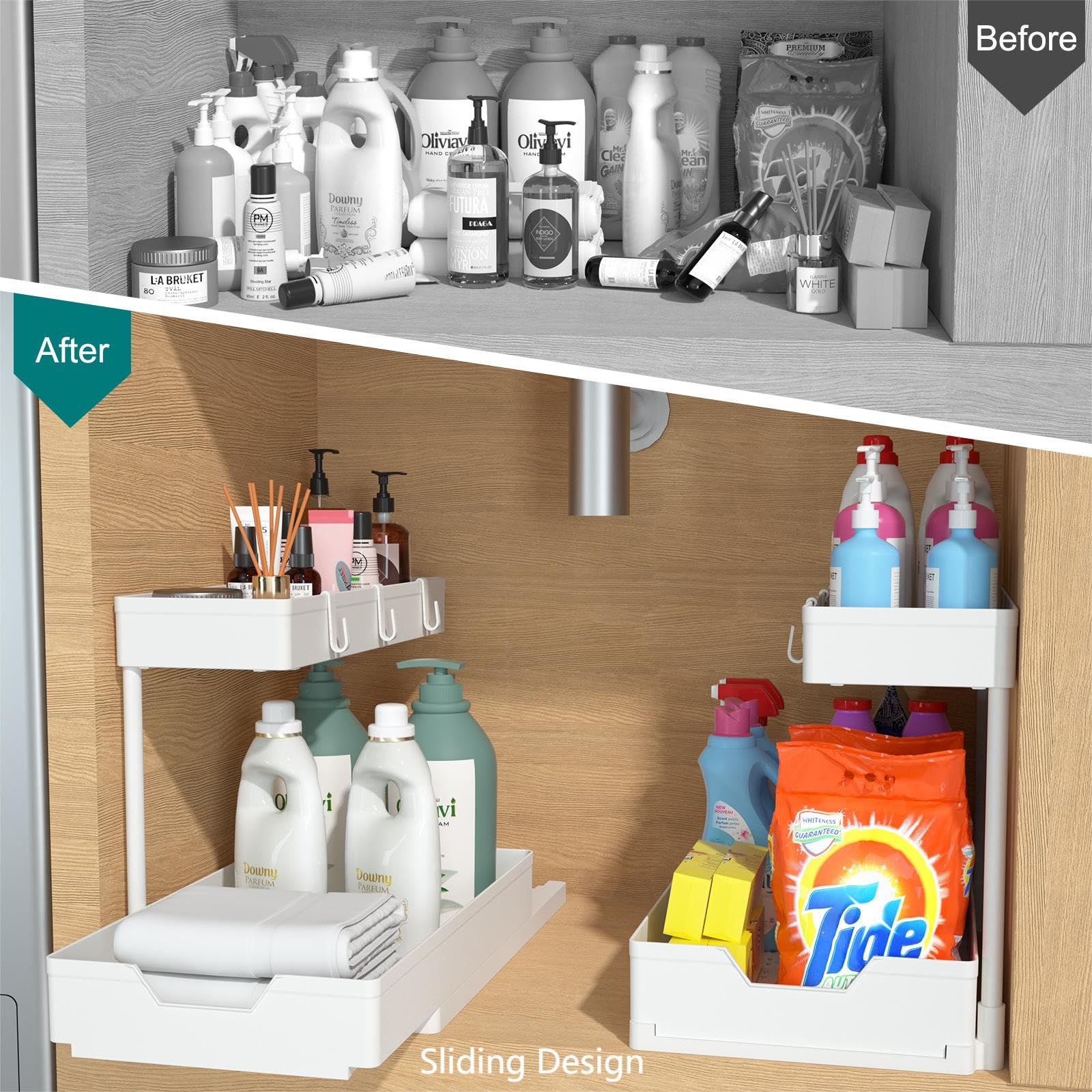 Nature's Source L-shaped under-sink organizer keeps plumbing clear and accessible