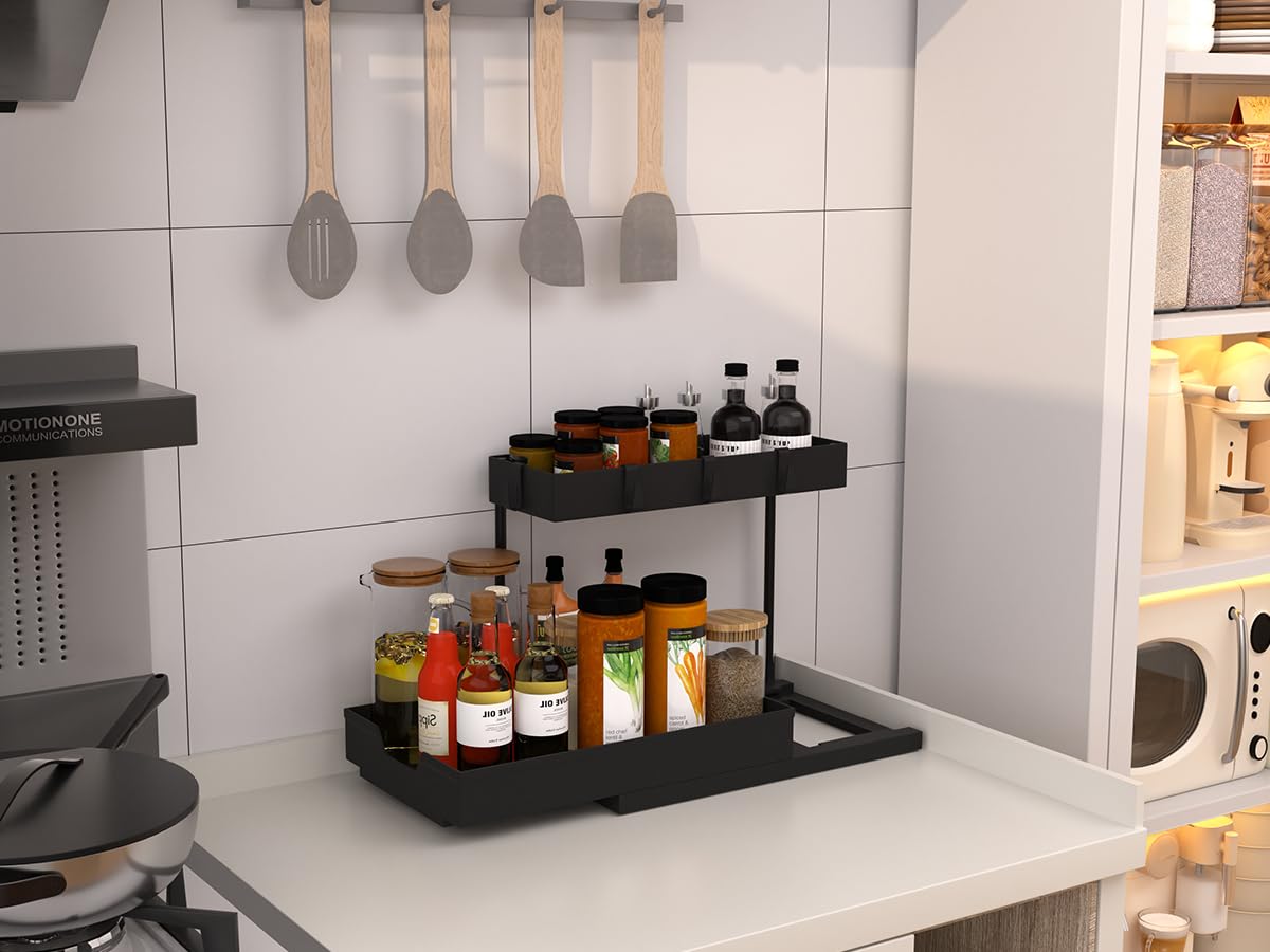 Nature's Source large-capacity drawers hold tall bottles and cleaning supplies
