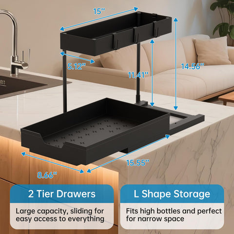 Nature's Source sliding two-tier organizer fits narrow spaces under sinks