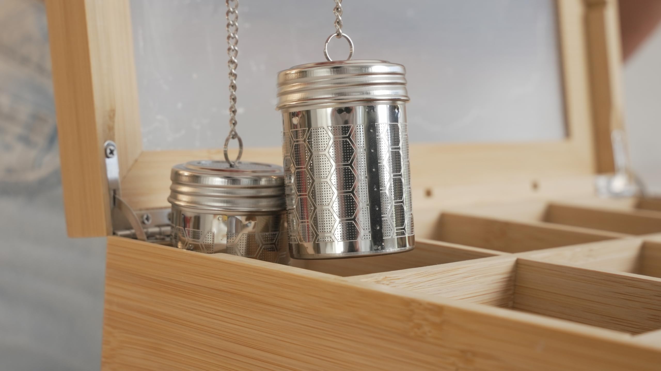 Naturustic large organizer streamlines kitchen storage for tea, herbs, and spices.