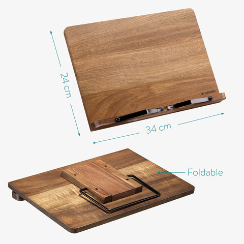 Navaris kitchen cookbook stand measures 13 in x 9.5 in.