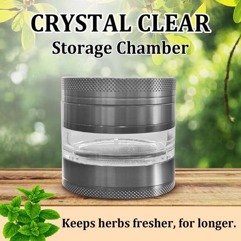 NavASURE grinder clear chamber view showing grinding progress and aroma awareness.