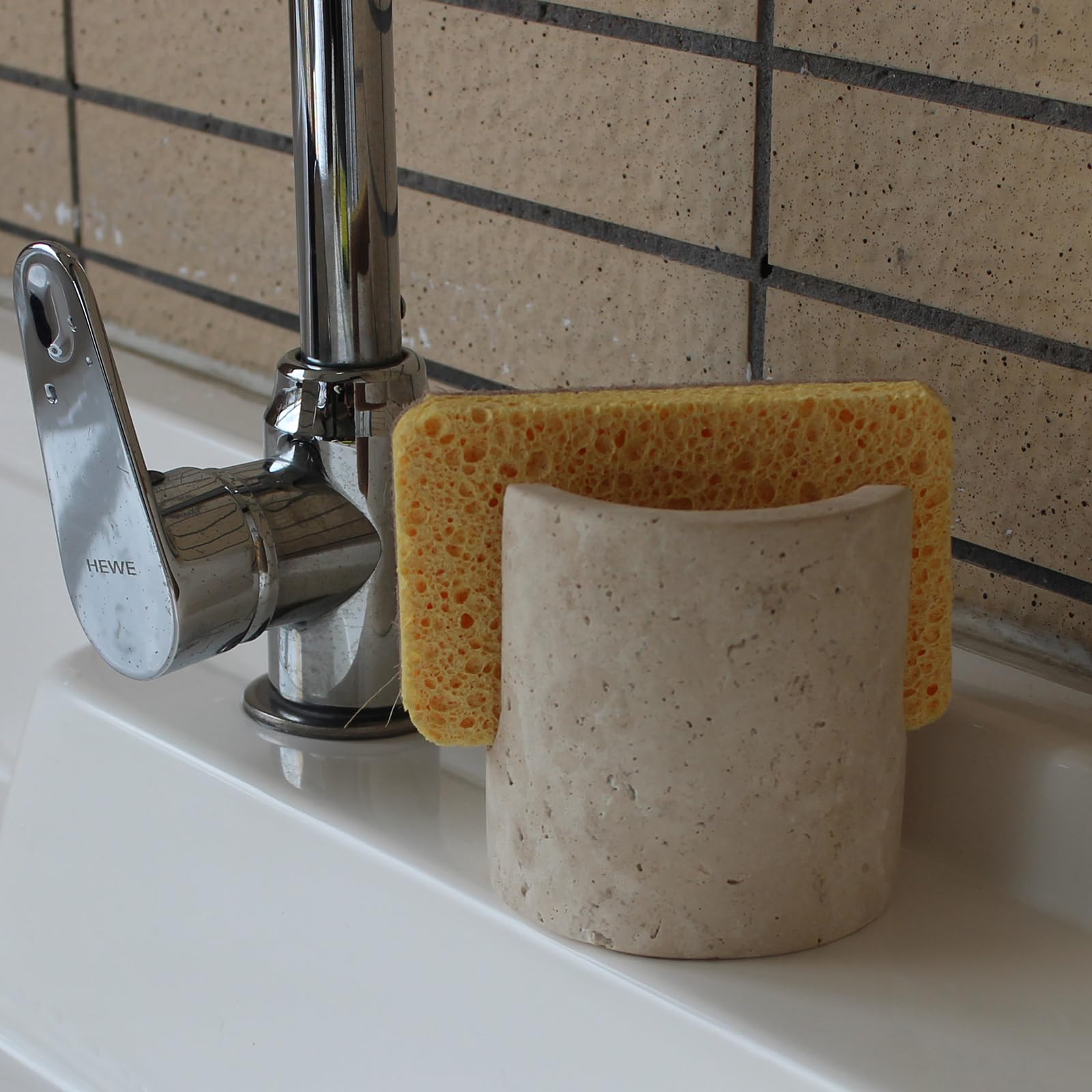 Nawgnail sink organizer beige travertine keeping sponge and soap tidy