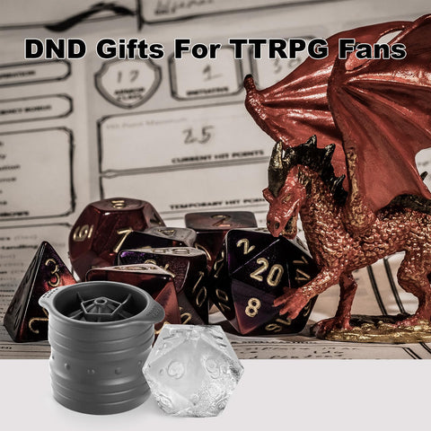 Nax Caki D20 Dice Ice Mold ideal for bourbon and whiskey cocktails.