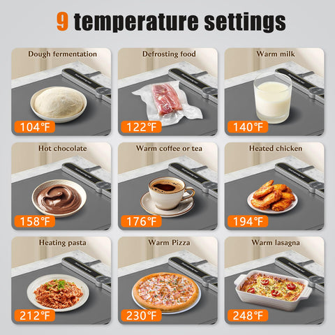 NAXBEY warming mat timer display helps maintain serving temperature safely.