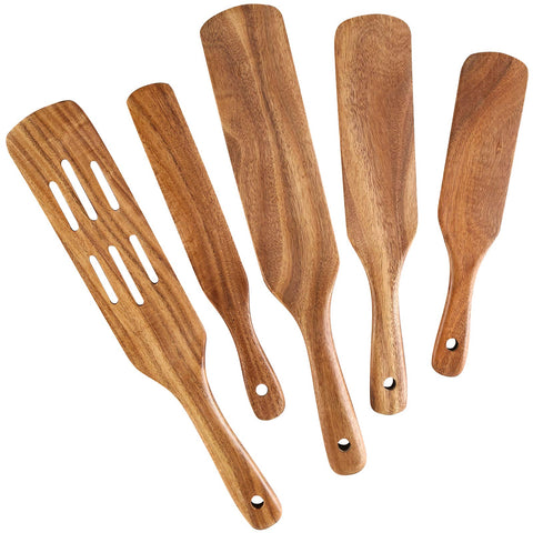 NAYAHOSE teak spurtles set in natural wood, ready for everyday flipping and stirring
