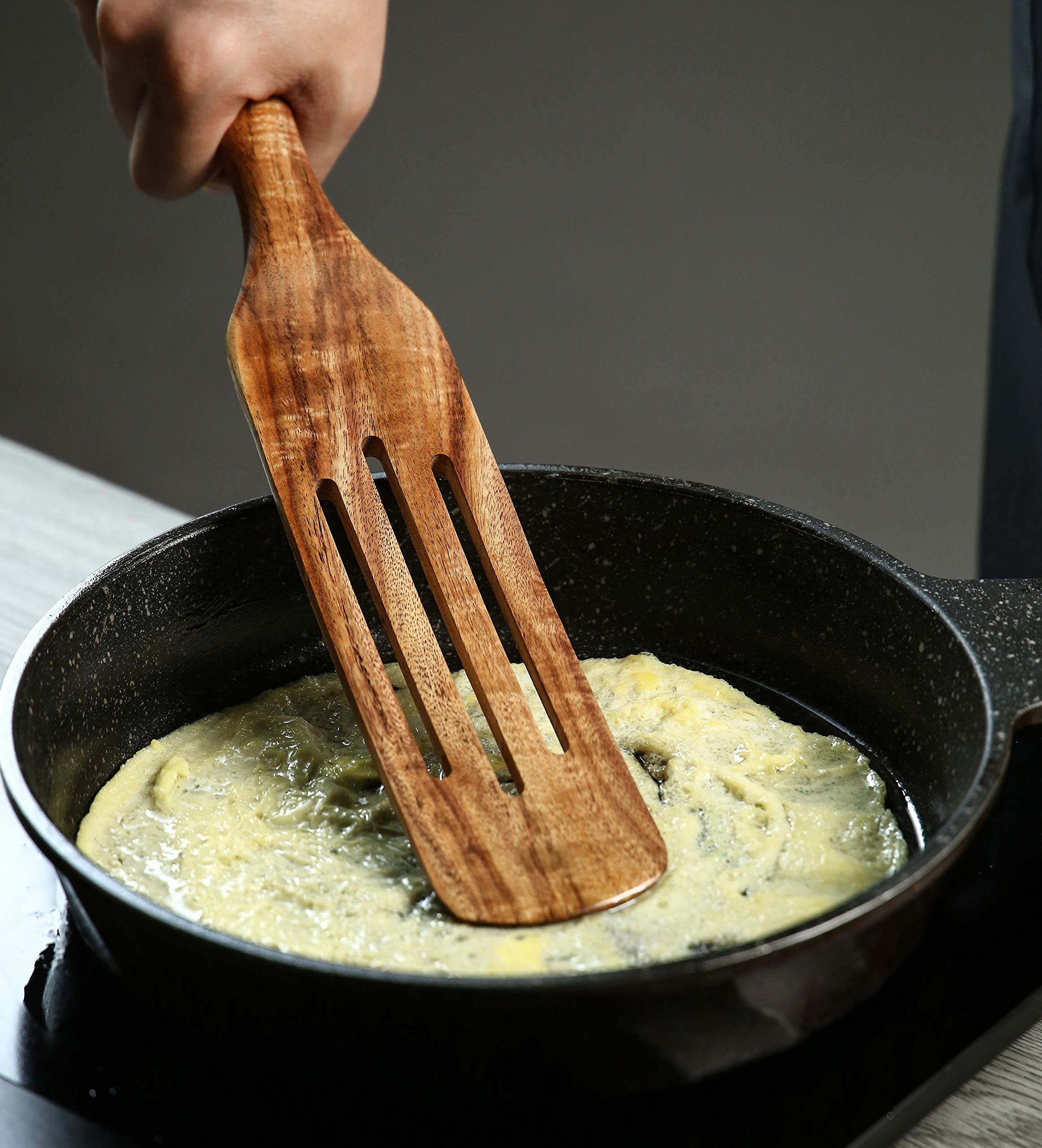 NAYAHOSE teak spurtle, 10.1-inch slim for precise serving.