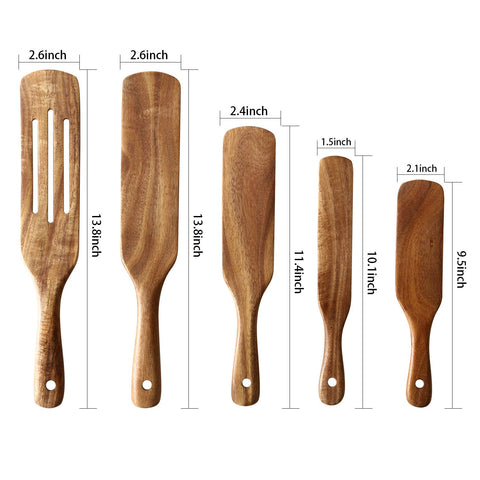 NAYAHOSE teak spurtle, 13.8-inch slotted design for draining sauces.