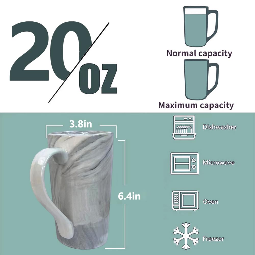NBABSR 20oz grey marble mug, side handle for easy gripping.