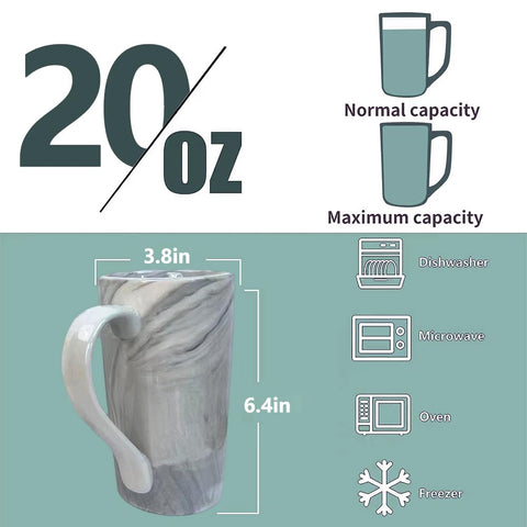 NBABSR 20oz grey marble mug, side handle for easy gripping.