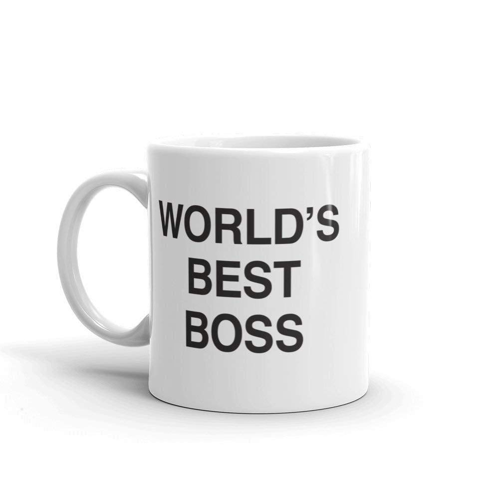 NBC The Office mug front view with World's Best Boss badge for energizing mornings.