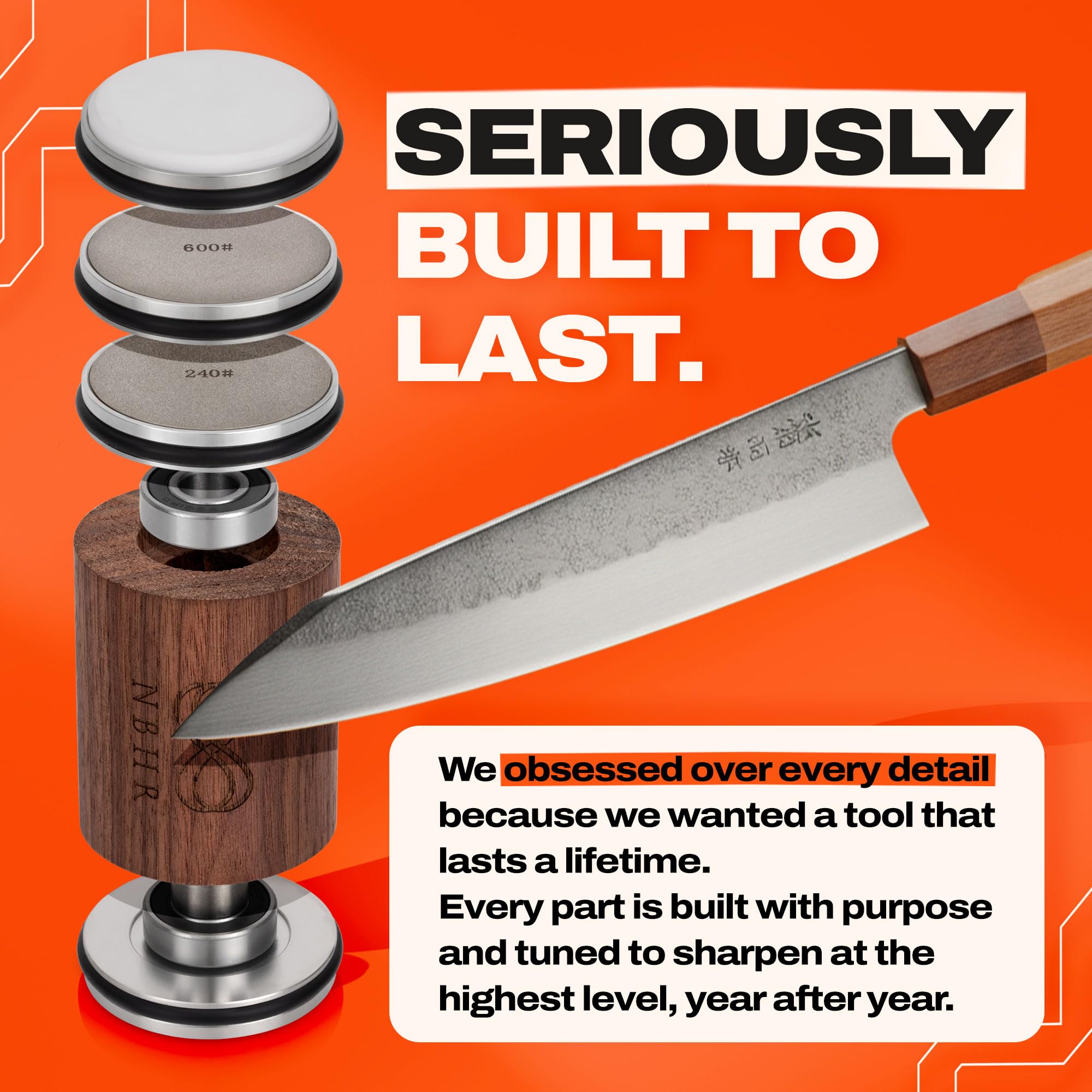 NBHR 1000 grit ceramic hone polishes blades to a razor-smooth finish.