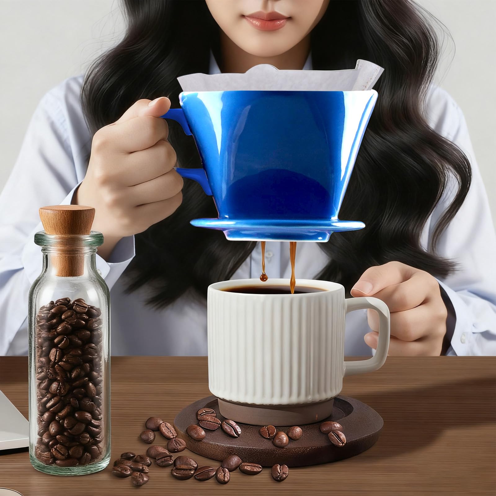 NBYHZLS handcrafted ceramic filter blue conical design promotes even saturation