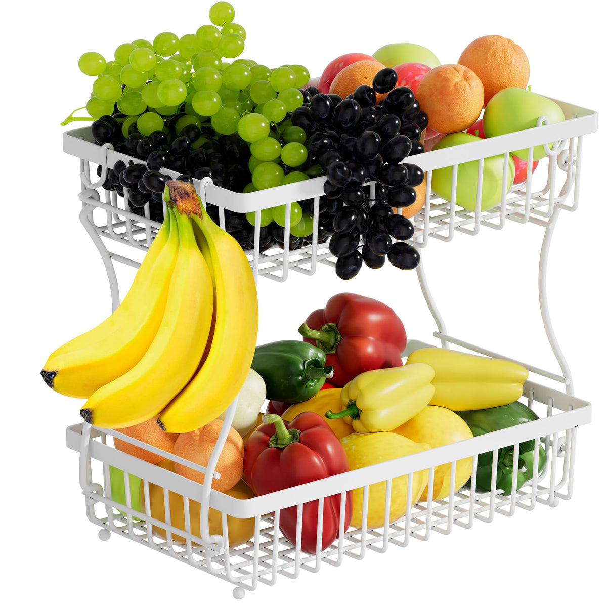 Nbwxcwbs fruit basket 2-tier demonstrates organized fruit storage for a tidy kitchen.
