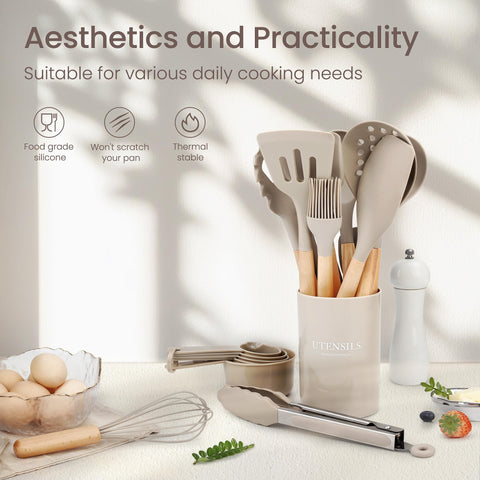 NCUE heat-resistant silicone utensils up to 446°F protect pans.