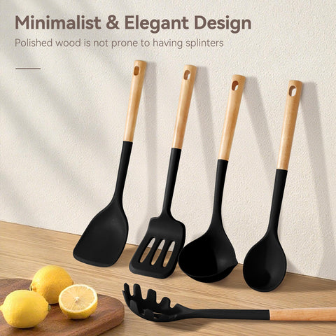 NCUE spatula set with flexible silicone blades for easy flipping.