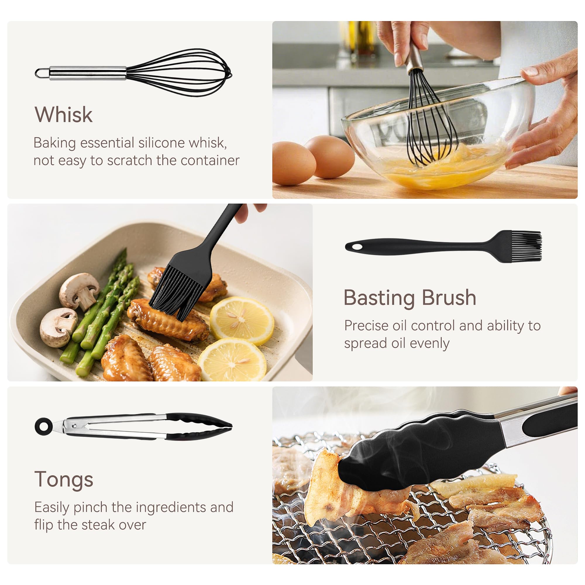 NCUE silicone cooking utensils kitchen tongs and mitts for handling