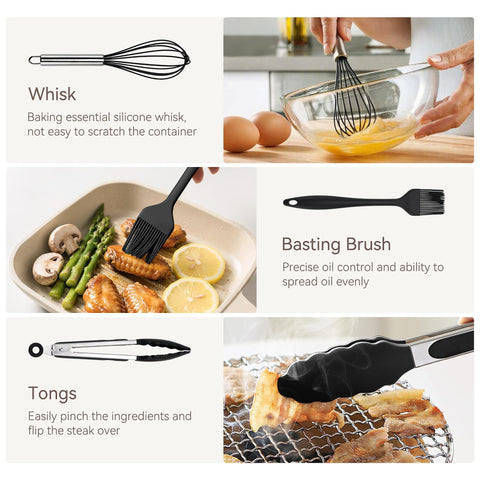 NCUE silicone cooking utensils kitchen tongs and mitts for handling