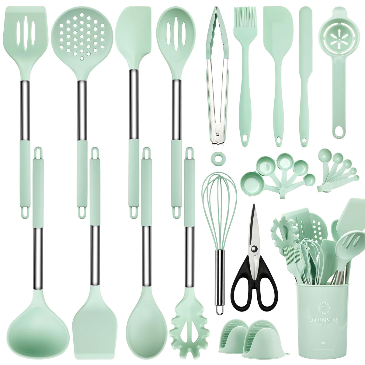 NCUE silicone cooking utensils set on display for versatile cooking