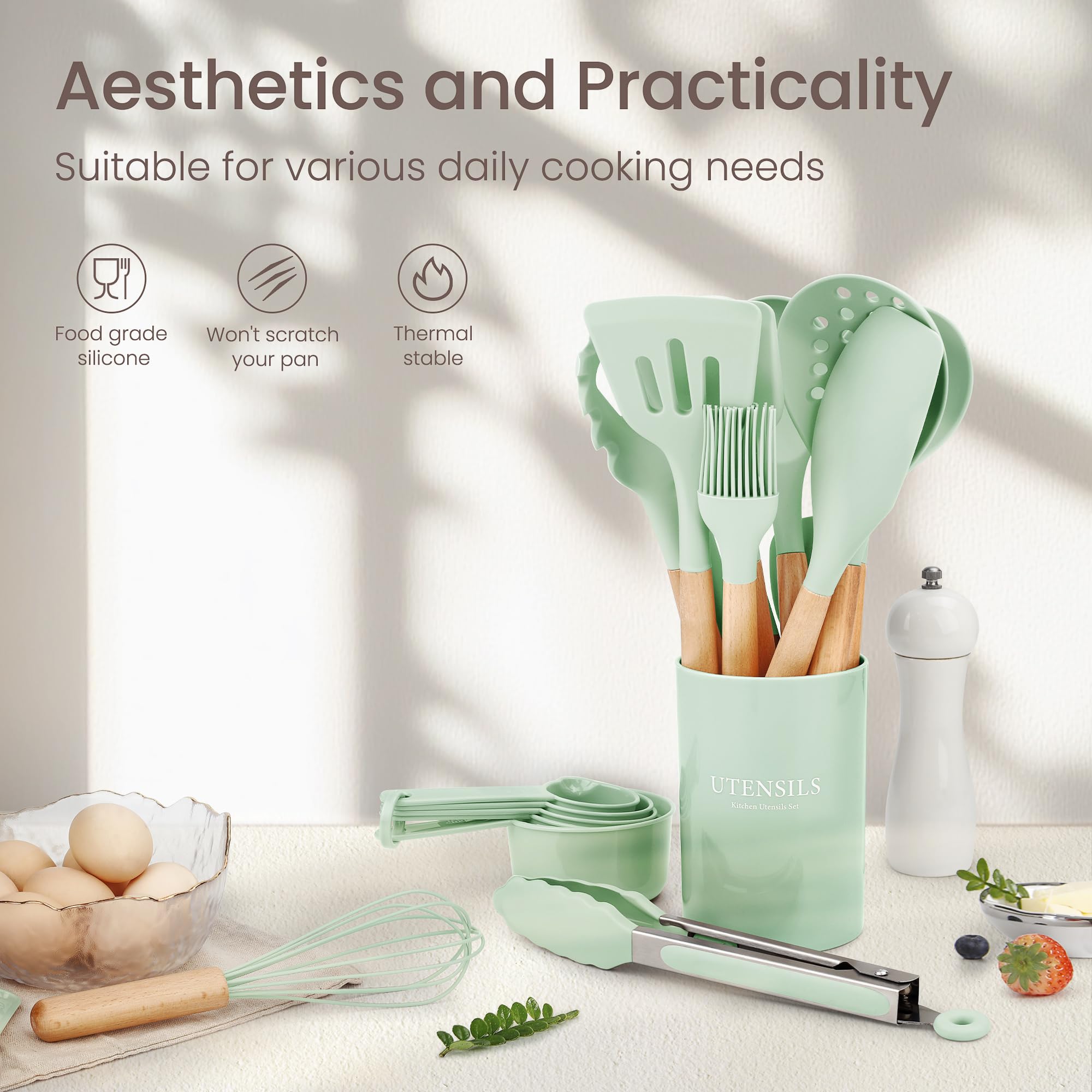NCUE silicone spatula with soft-tip in action highlights gentle food contact and nonstick protection