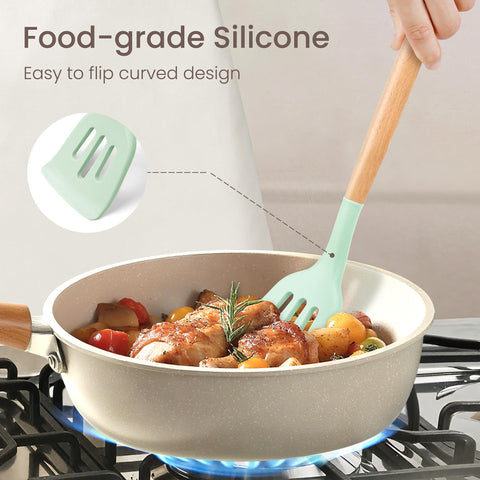 NCUE silicone tongs captured during use for flipping and turning safely