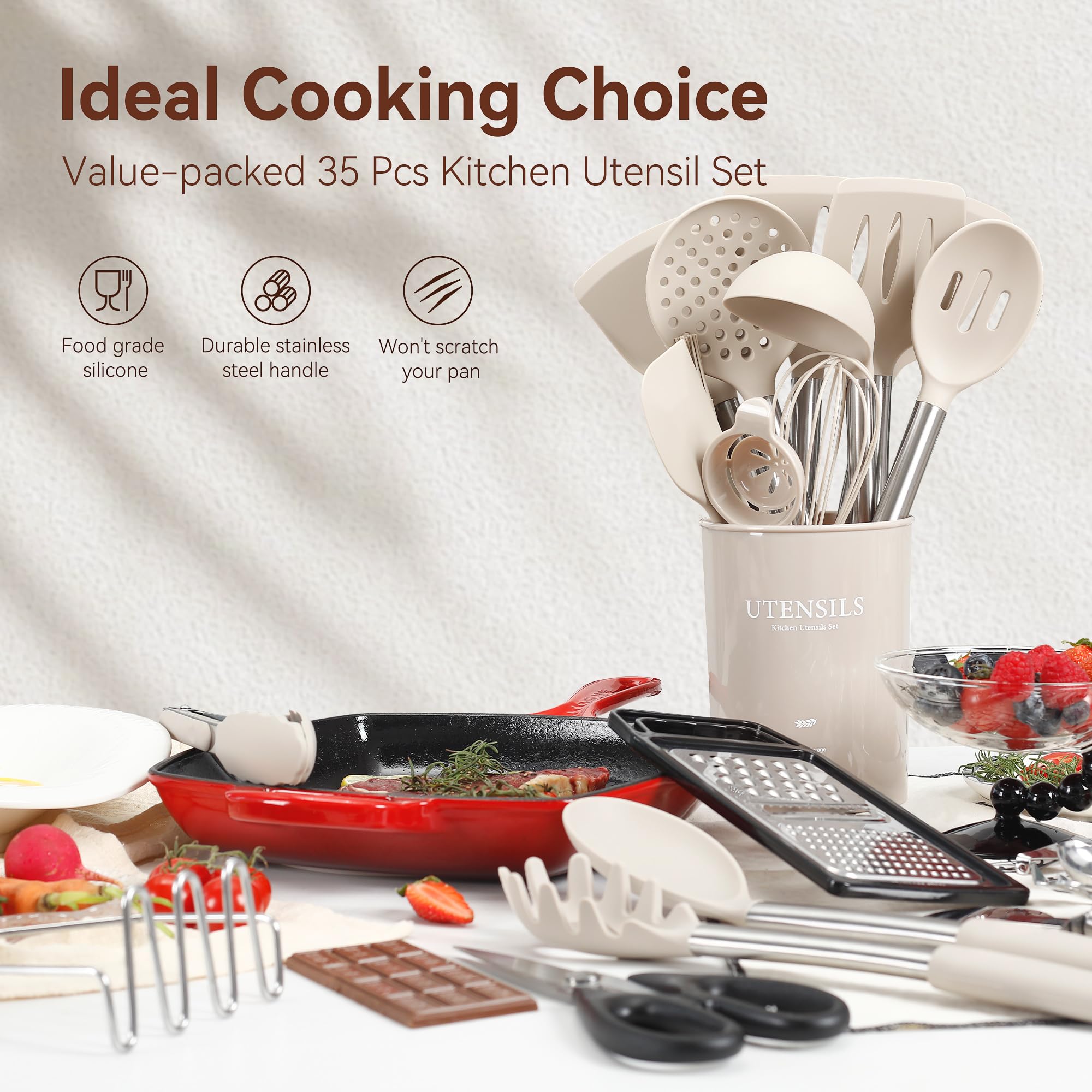 NCUE silicone spatula with stainless steel handle offers durability and smooth flipping