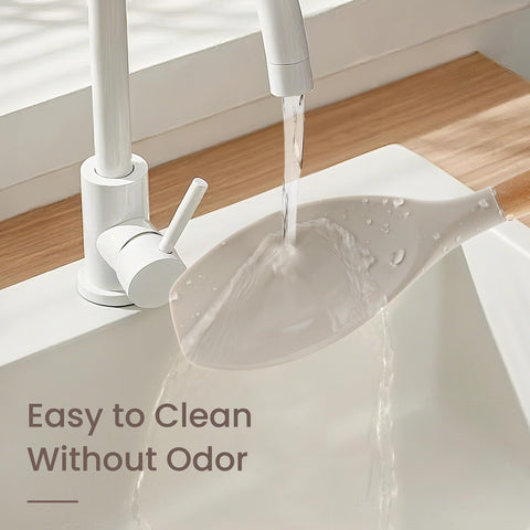 NCUE wooden-handle silicone utensils reduce heat transfer during cooking.