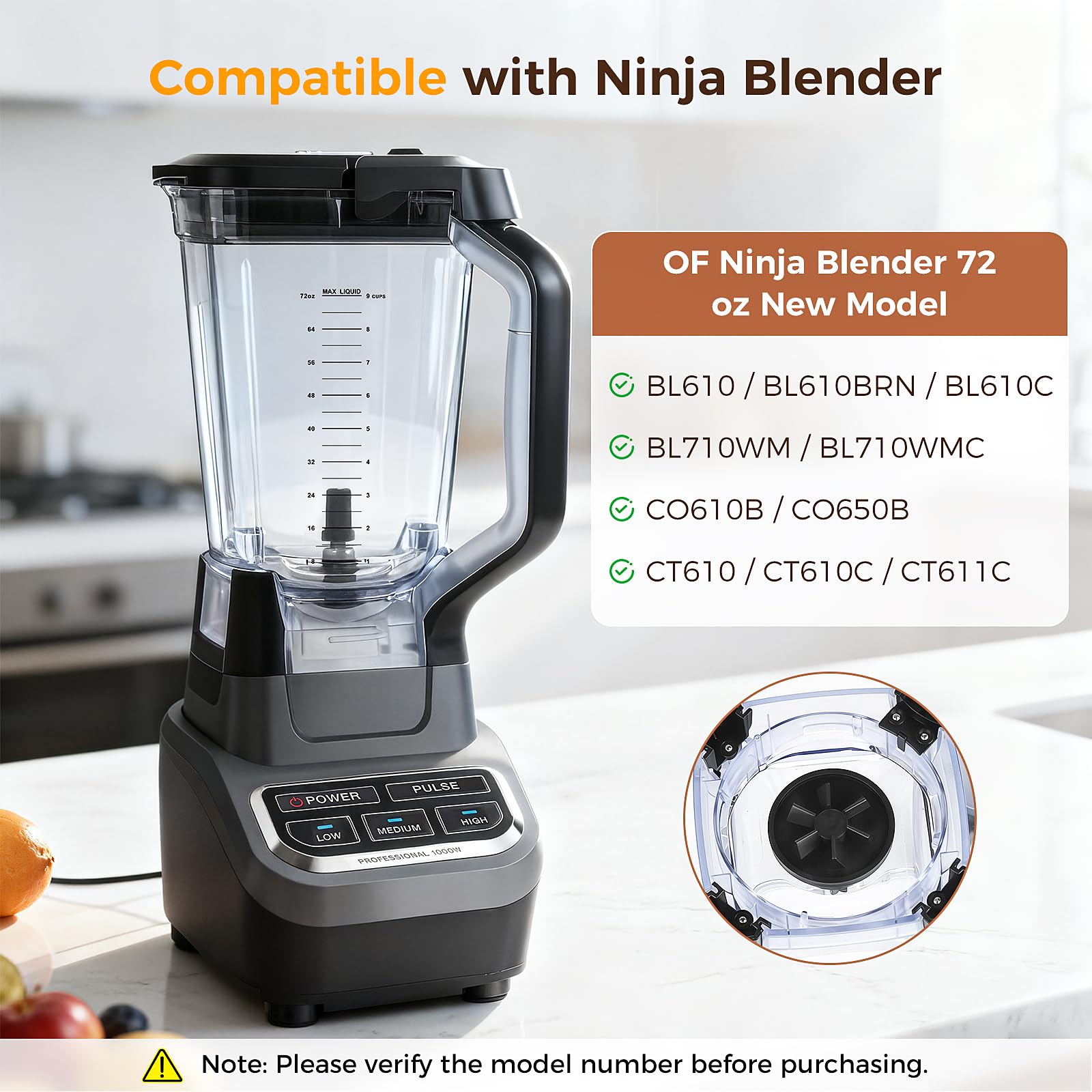 Ndoge 72oz pitcher base with six fins for stable blending.