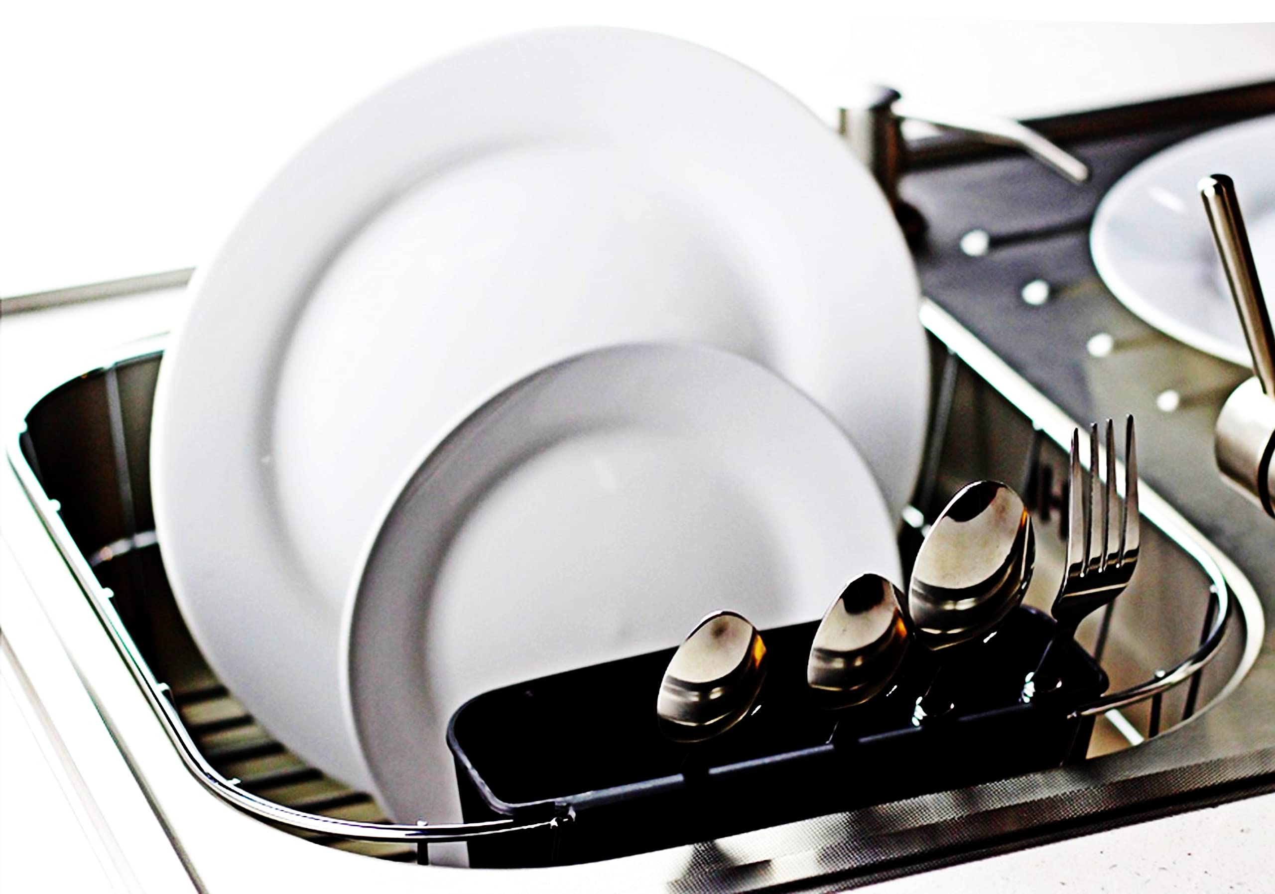 Compact Neat-O chrome dish drainer fits small kitchens