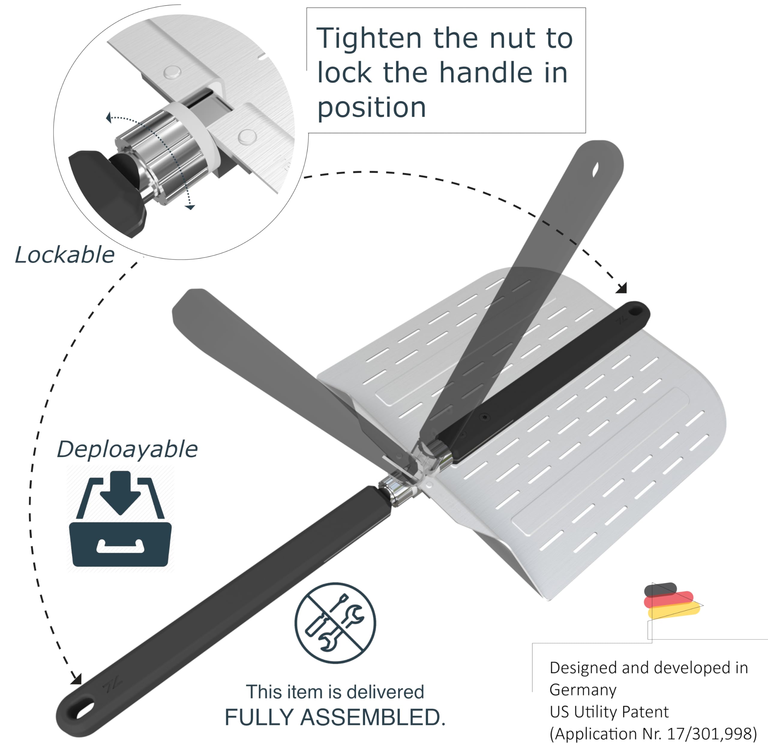 neatNuseful pizza peel beveled edge for effortless loading and removal.