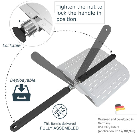 neatNuseful pizza peel beveled edge for effortless loading and removal.