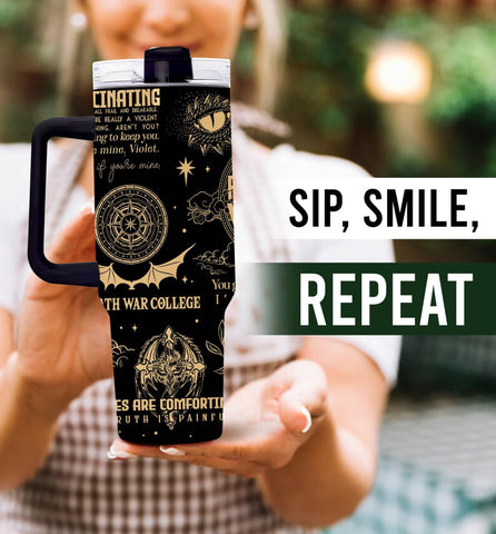 NebulaRave Bookish Gifts tumbler being held with comfortable grip during study breaks