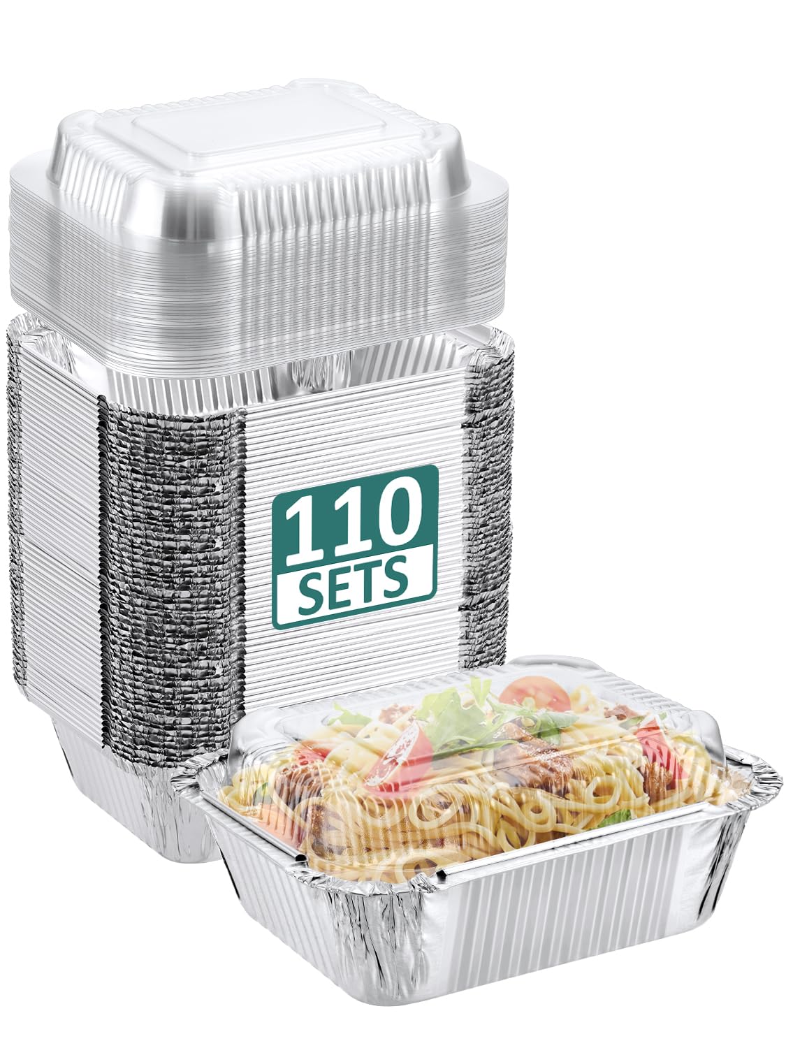 NEEBAKE 110-pack aluminum pans with dome lids for meal prep and easy serving