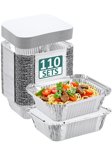 NEEBAKE 110-pack small aluminum pans with lids for easy meal prep.