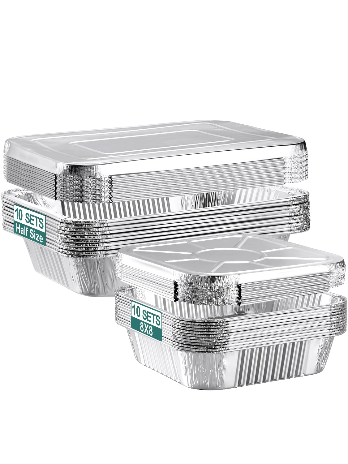 NEEBAKE 20-set disposable pans with lids shown for meal prep and serving.