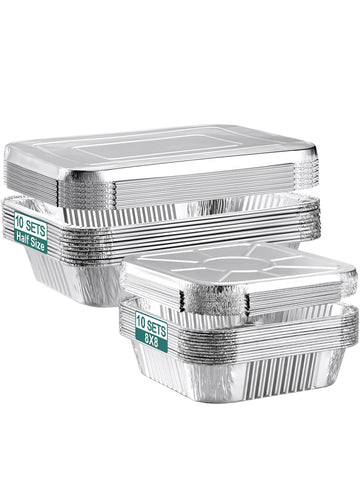 NEEBAKE 20-set disposable pans with lids shown for meal prep and serving.
