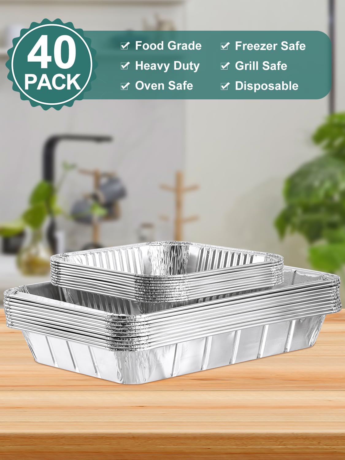 NEEBAKE 40-pack disposable pans for convenient meal prep and event serving.
