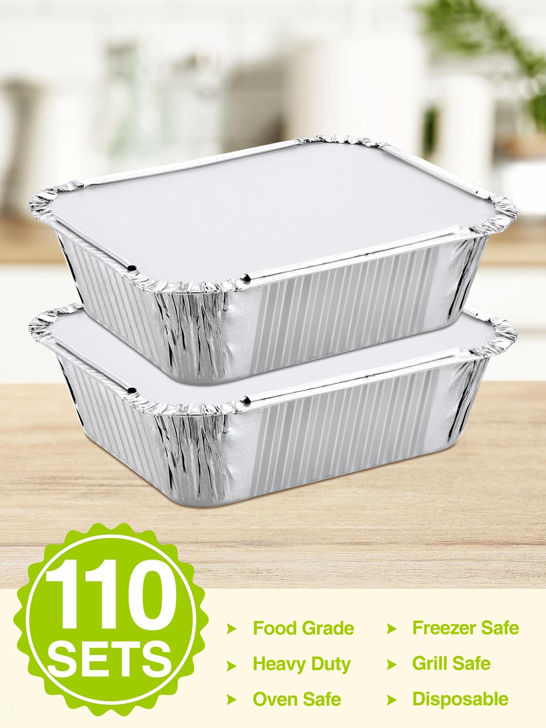 NEEBAKE disposable aluminum pans with lids for takeout and events.