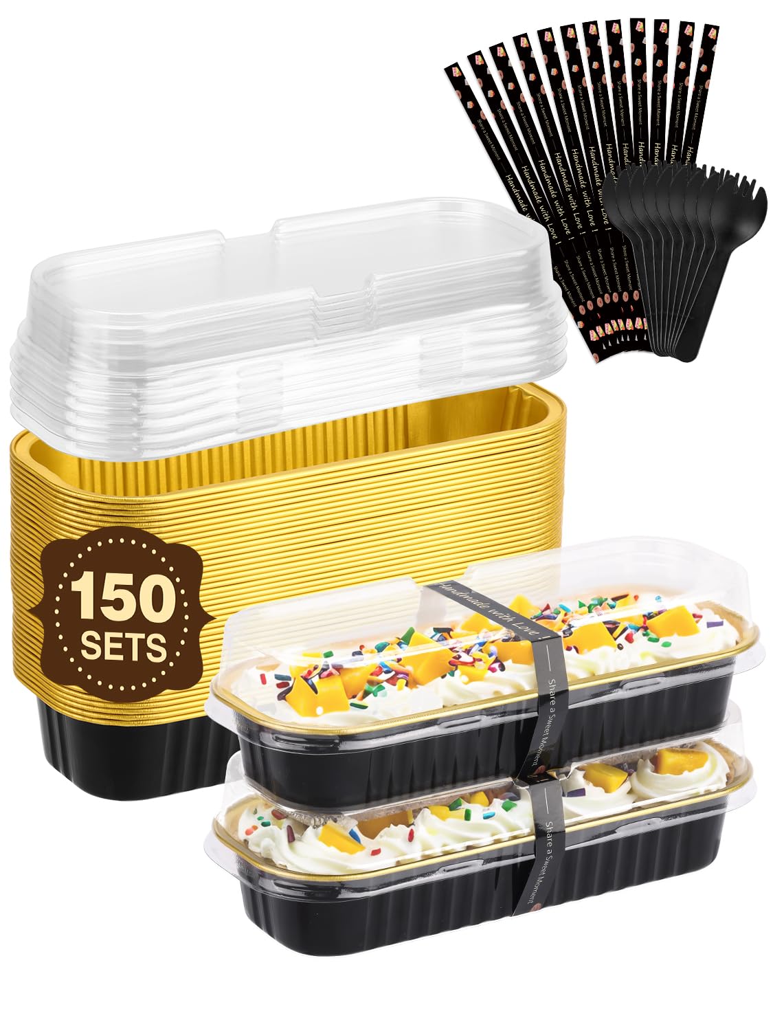 NEEBAKE mini loaf pans with lids and spoons for secure transport and organized serving.