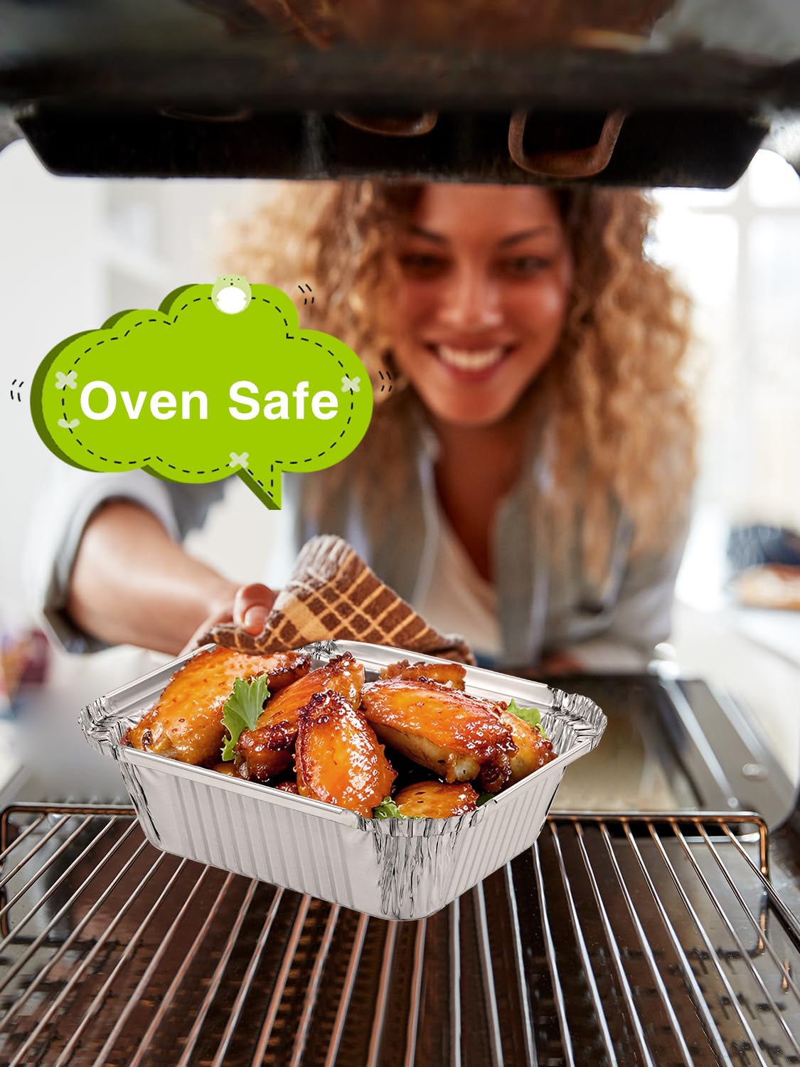 NEEBAKE oven-safe foil pans with cardboard lids for freezing and reheating.