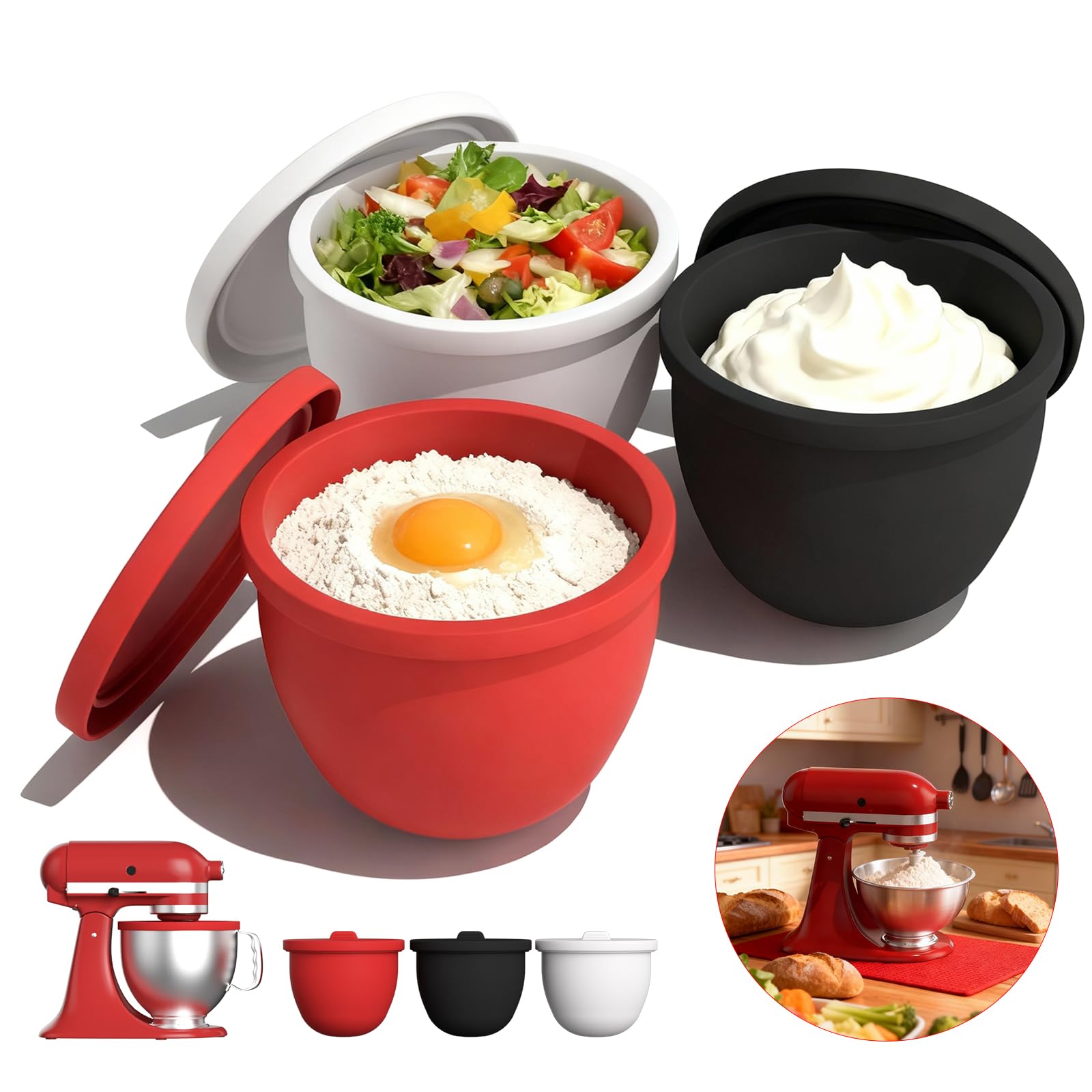 NEEJUM silicone bowl liner fits 5 qt KitchenAid mixers for mess-free mixing